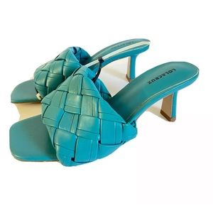 NEW Lola Cruz woven braided leather Amiri high heel mules square toe size 38